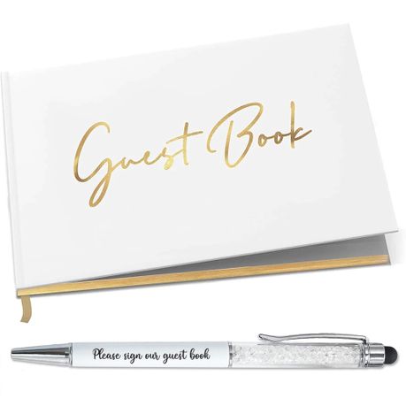 Gold Foiled Edged Elegant Guest Book and Pen Set Image