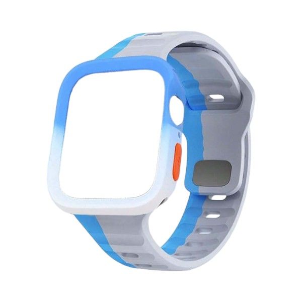 42mm Waterproof Silicone Apple Watch Strap With Face Cover - Blue &amp; Grey