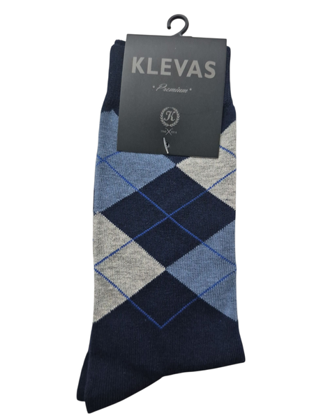 Klevas Men Socks Crew Argyle Navy One Size Fit A image