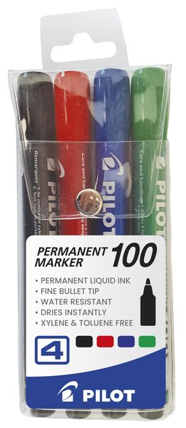 Pilot SCA-100 Bullet Permanent Marker - Wallet of 4