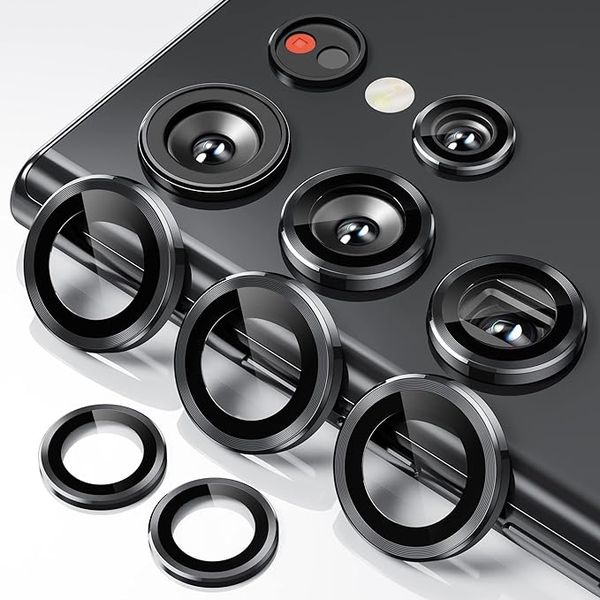 Metal Ring Camera Lens Tempered Glass Protector Compatible with Samsung Galaxy S24 Ultra
