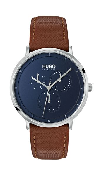 Hugo Watch - Stainless Steel Case, Blue Dial, Brown Leather Strap