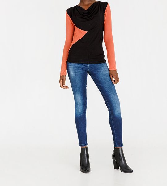 Women's edit Cowl Neck Colour Block Top Black