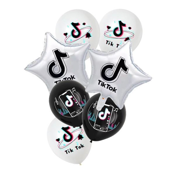 Tik Tok Party Balloons - Silver, Black and White - 7piece - Party Decor