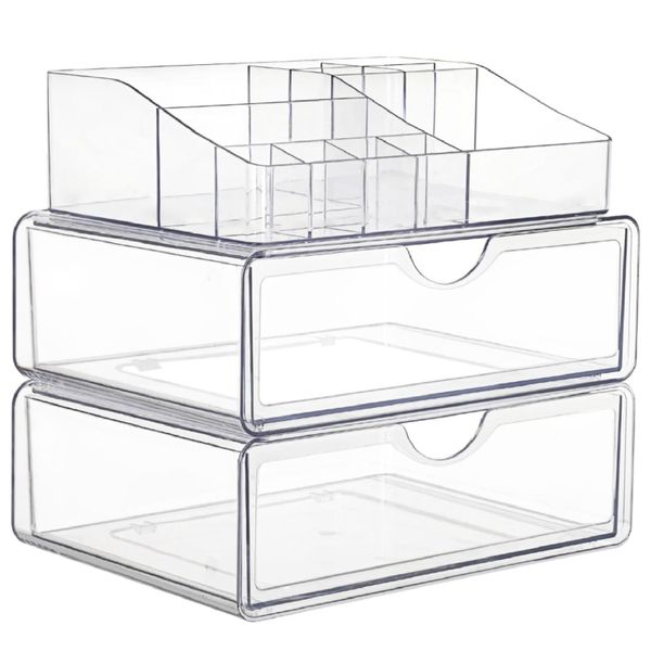 3Tier Clear Makeup Organizer with Drawers Cosmetic Storage Box for Vanity