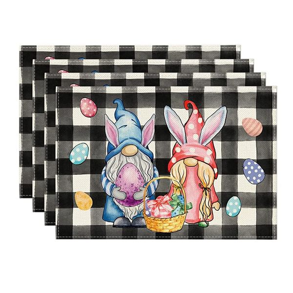 Easter Plaid Bunny Gnome Placemat Set of 4 30x45CM