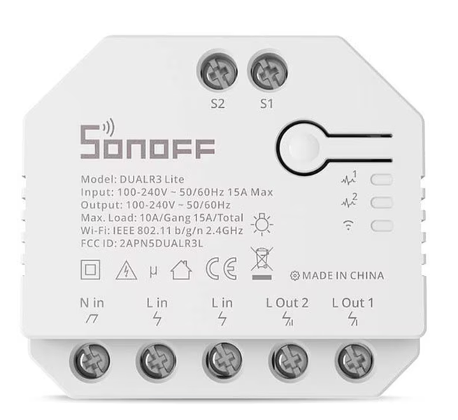 Smart Switch/Relay, Dual R3 Lite WiFi, White