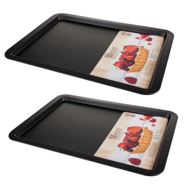 Kitchen Cooking Baking Tray Large Non Stick 43cm (2 Set)