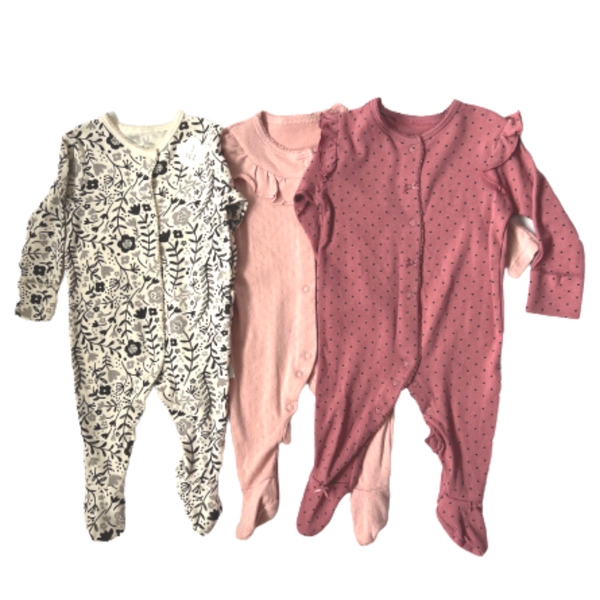 Pink Collar and Frill Sleepsuits 3 Pack