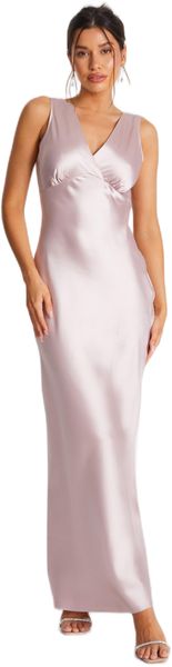 Quiz - Women Blush Pink Satin Wrap Maxi Dress