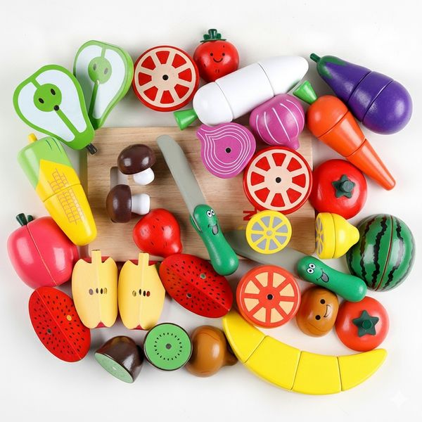 ZNZ MART Wooden Pretend Play Set, Cutting Veggies and Fruits Toy Food Set
