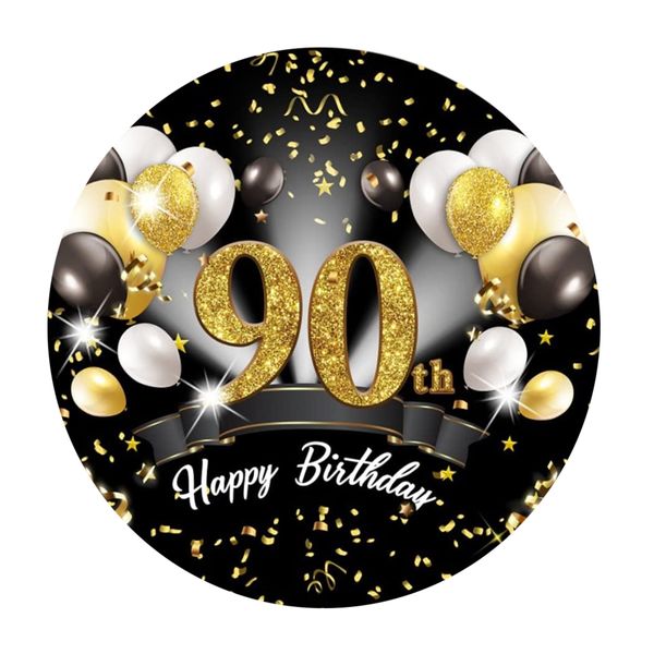 Happy 90th Birthday Balloons Round Wooden Vinyl Signage - 40cm