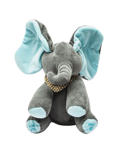 Interactive Plush Singing Elephant Toy with Flapping Ears, Peek-a-Boo Game
