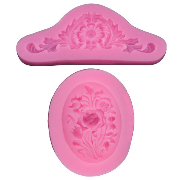 Kitchen DIY Multi Use Rose Patterned Fondant &amp; Chocolate Mould Set of 2