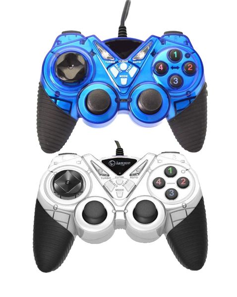 Twins USB Controller Joystick for PC with Double Shock white and Blue-B0014
