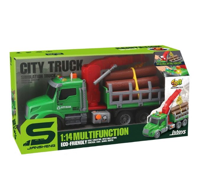 SamMag Biz Timber transport truck with crane, push button, sounds &amp; lights