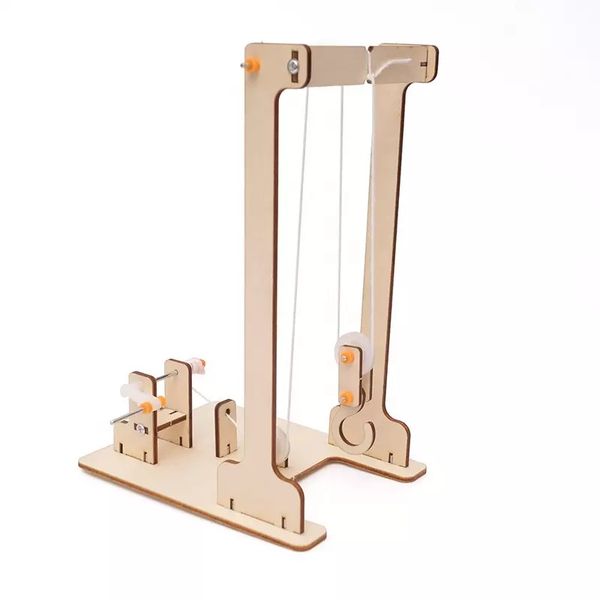 DIY Wooden Cranking Crane Educational Toy for Kids