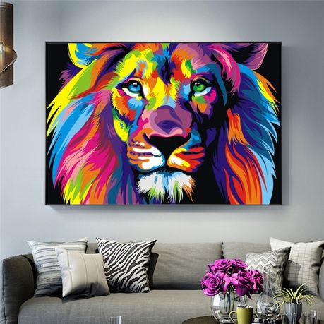 Canvas Art: Modern Abstract Paint - Colorful Lion