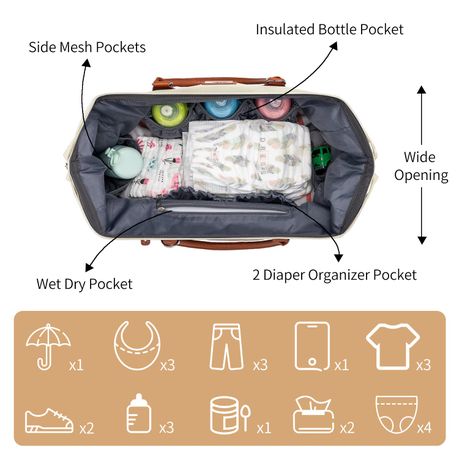 Toto Bubs Baby Necessities Mommy Bag with PU Leather Handle Creamy White Shop Today. Get it Tomorrow takealot