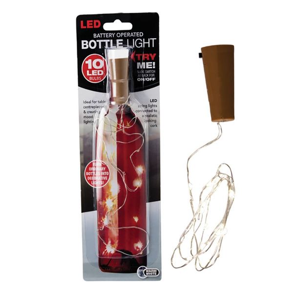 Bulk Pack x 4 Ornament Bottle With 10 Bulb LED String Light &amp; Cork
