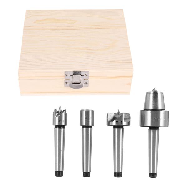 4Pcs Mt1 Wood Lathe And Drive Spur Cup Mt1 Arbor With Wooden Case