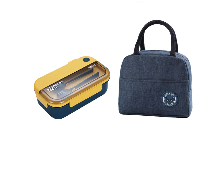 1100ML Dual Compartment Lunch Box With Cutlery And Bag - Blue