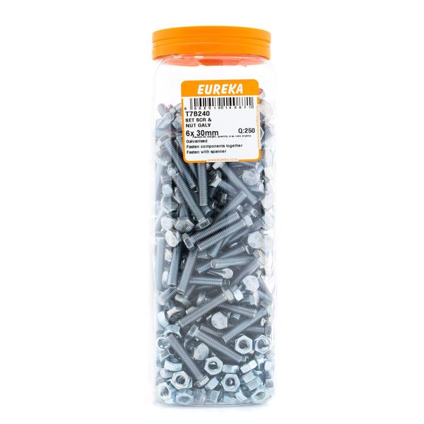 EUREKA Set Screw &amp; Nut Galvanised 6 x 30mm Q:250 T7B240