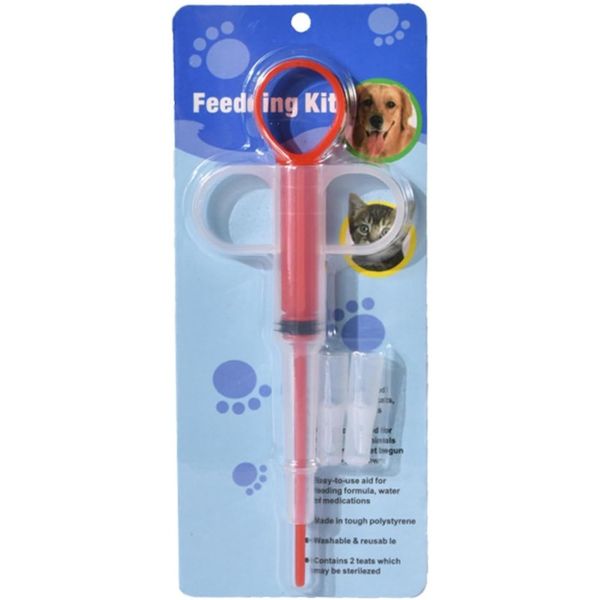 Pet Medicine Feeder for Cats Dogs,Push-Type Pill Feeding Tool (Red)