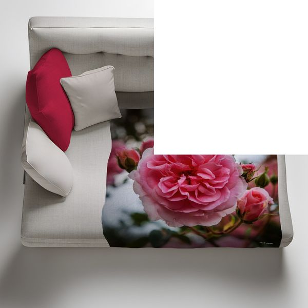 English Garden Rose Light Weight Fleece Blanket by Annette Heymans