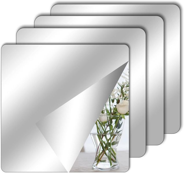 4 Pack Self-Adhesive Tile Mirrors for Sticking, 20 x 20 cm, Acrylic Mirror
