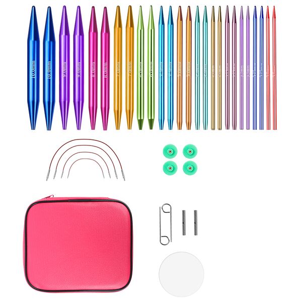 13 Pairs Circular Needles Set with Storage Bag, Crochet Hooks - Pink