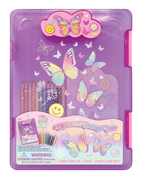 Hot Focus Clipboard Storage Case with 12 Set Pencils Tye Dye Butterfly
