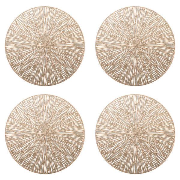 4Pcs Round Placemats Restaurant Hollow Pvc Decoration Meal Mat Silver