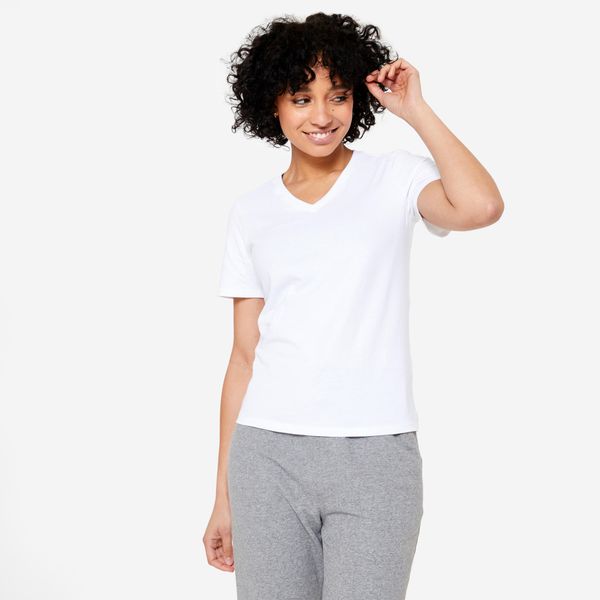 Domyos Women's V-Neck Cotton Fitness T-Shirt