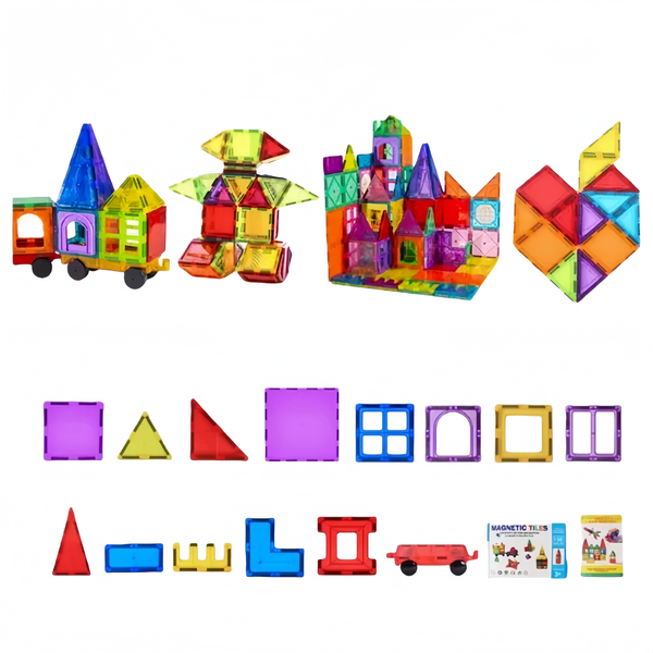 Castle &amp; Car Set - Magnetic Building Tiles - 120 Pieces