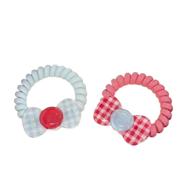 Transparent Plaid Bow Phone Cord Hair Tie