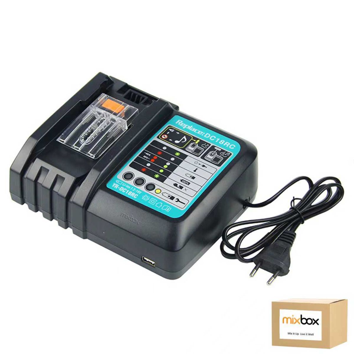 Mix Box 20V Li-ion Battery Charger with USB Port, Compatible with Makita