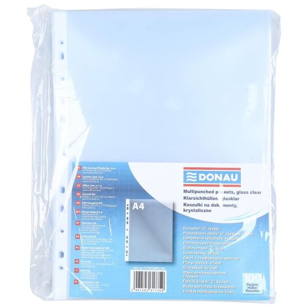 Donau A4 Multi-Punch Pockets, 60 Micron - Pack of 100