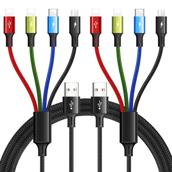 2 Pack 4-in-1 Multi USB Cable Charger Cord