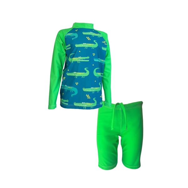 Kids Swim Two Piece Set: Arm Neck Cover Crocodiles