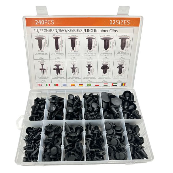 240 Pieces Car Auto Body Retainer Clip Kit With Carry Case