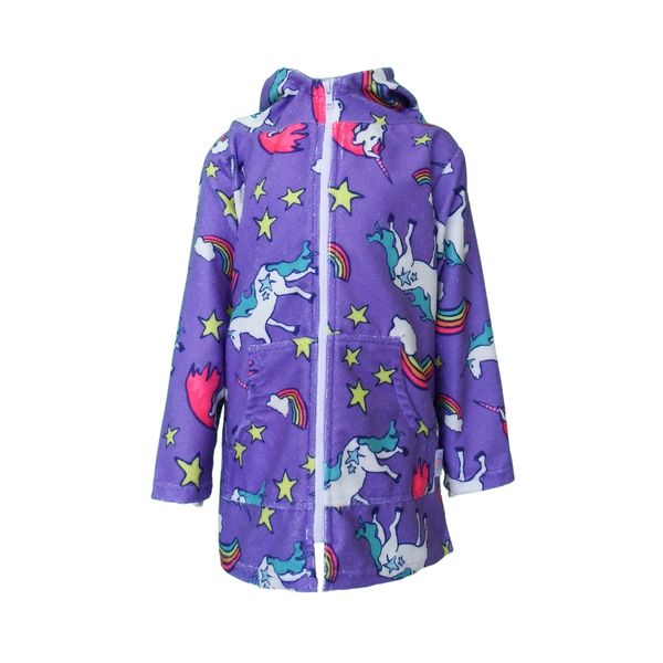 Girls Unicorns Rainbows Stars Hooded Beach Towel Full Zip Long Sleeve Swim