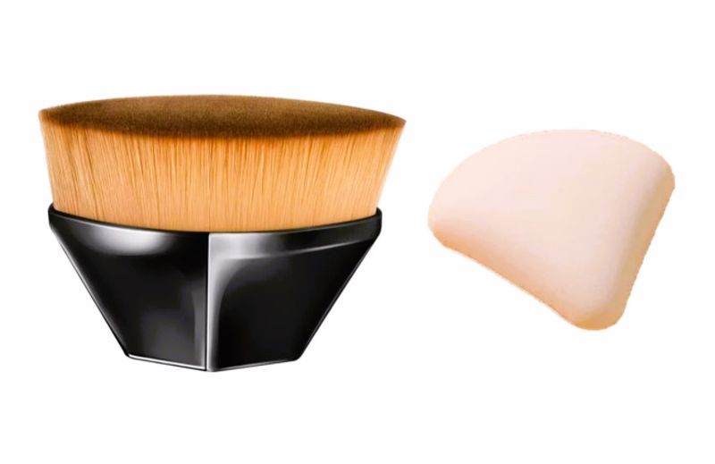 Foundation Brush Flat Top Plus Puff Triangle Both With Protective Cases