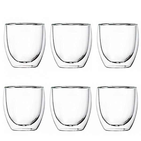 6PK Double Wall Glasses 250ml Coffee Glasses Clear Insulated Coffee Mug