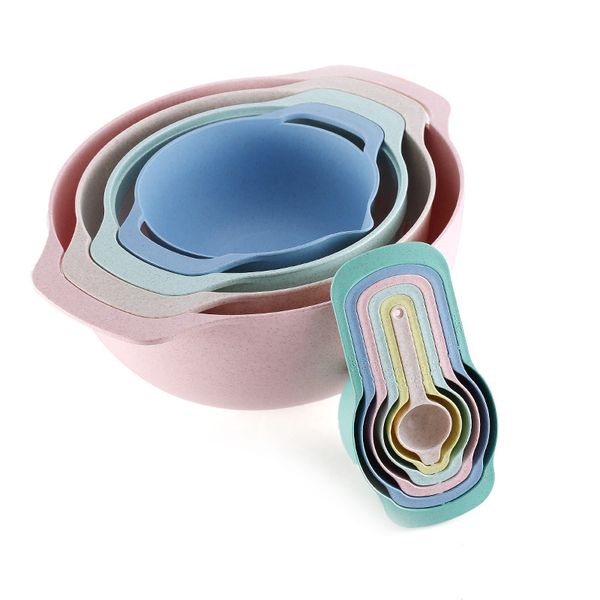 10 Piece Rainbow Mixing Bowl Set BPA Free Measuring Cup Nesting Bowls Set