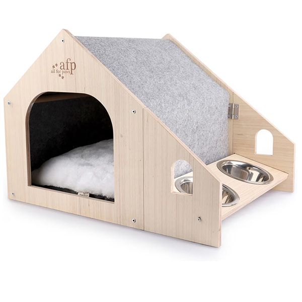All For Paws Feline Home Cat House with Feeding Bowls &amp; Cushion Bed