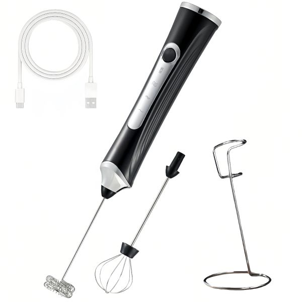 Milk Frother USB-C Rechargeable Handheld Frother Wand with 2 Whisks