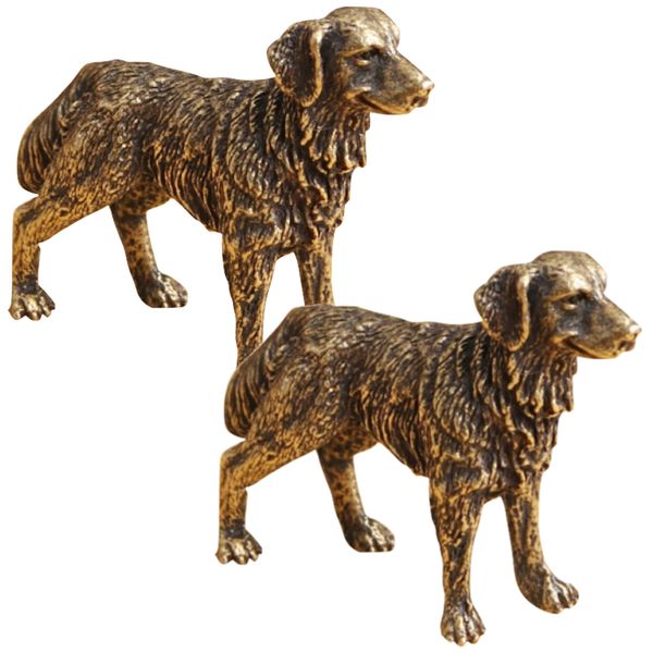 Home Decor Antique Miniature Scruffy Brass Dog Ornament - Set of 2 - 4.7 x 3.2cm