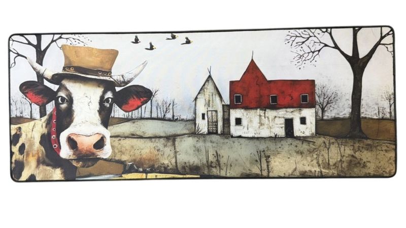 Versatile Desk/Kitchen/Bar Mat - Curious Cow with Vultures &amp; Farmhouse