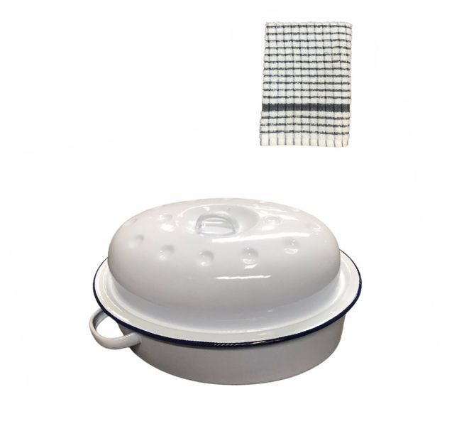 Enamel Oval Casserole Dish - White - 26cm